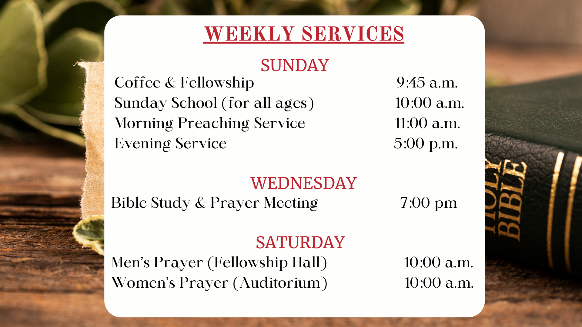 March 2026 Weekly Services